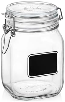 Bormioli Rocco Fido Square Clear Jar with Chalkboard 33-34-Ounce