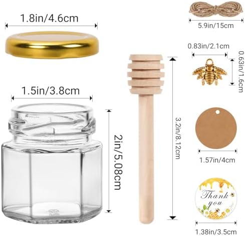 DHSBTLS 30-Pack 15 oz Mini Glass Honey Jars with Wooden Dipper