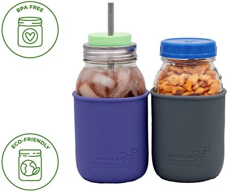 Protect Your Mason Jar with Double-Thick Silicone Sleeves 2-Pack Charcoal Gray