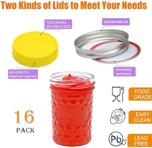 Premium 16-Piece Glass Mason Jars Set