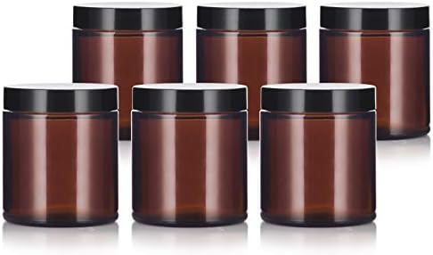 4oz Amber Glass Jars with Black lids 6-packs