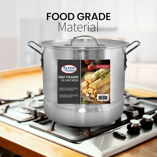 Alpine Cuisine Aluminum Steamer Pot 20 Quart Set for Home Use