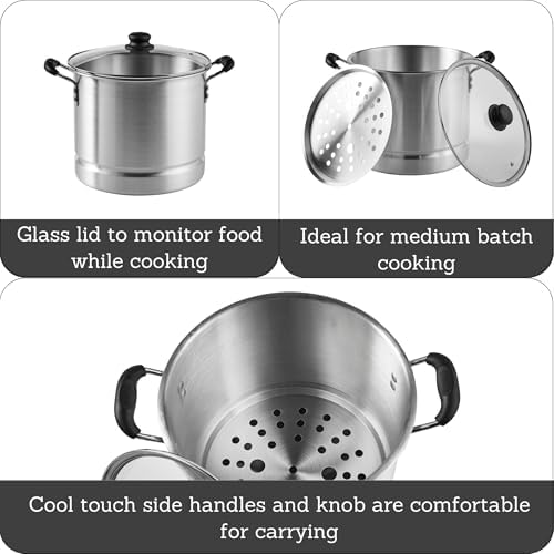 Versatile 20-Quart Steamer with Glass Lid