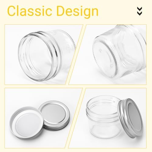 CycleMore 40 Pack Clear 4oz Mason Jars with Silver Lids