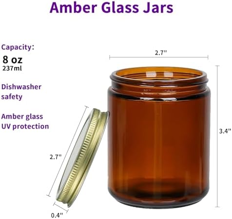 8 Oz Amber Glass Jars with Lids 12 Pack