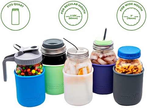 Protect Your Mason Jar with Double-Thick Silicone Sleeves 2-Pack Charcoal Gray