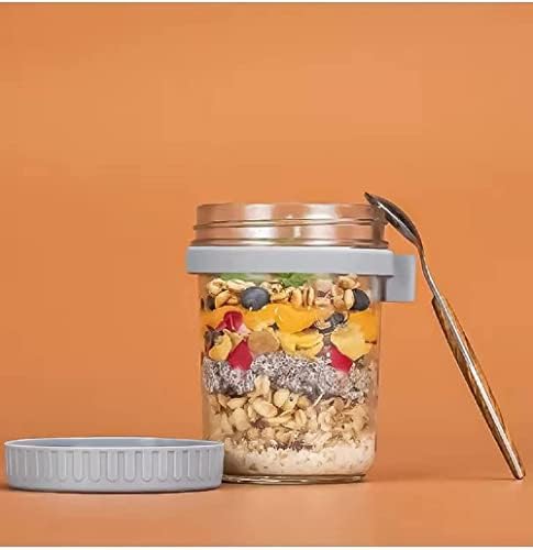 Overnight Oats Container with Lid and Spoon 10 oz Glass Canning Jars