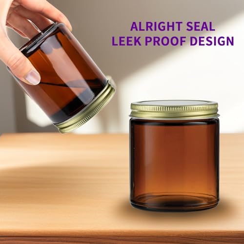 8 Oz Amber Glass Jars with Lids 12 Pack