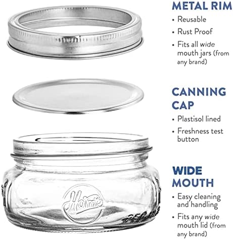 12-Piece Wide-Mouth Glass Mason Jars for Preserving Serving