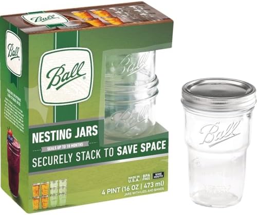 Ball Nesting Mason Jars Pint Size Wide Mouth Set of 4