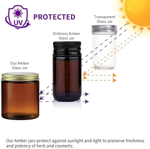 8 Oz Amber Glass Jars with Lids 12 Pack
