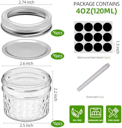 Sturdy 6-Piece Mason Jars with Airtight Lids - Preserve Canned and Dried Additions