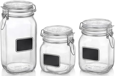 Bormioli Rocco Fido Square Clear Jar with Chalkboard 33-34-Ounce