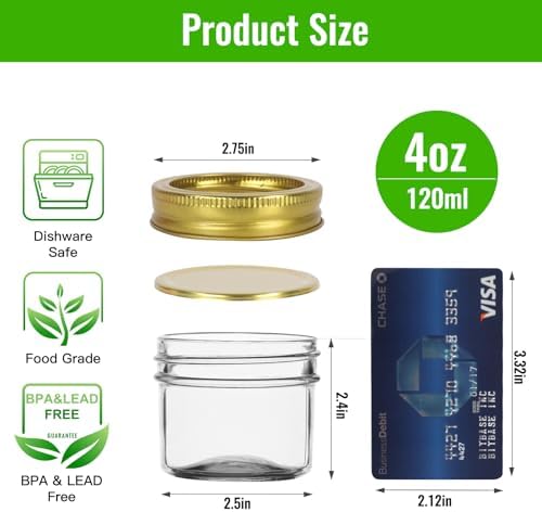 STARSIDE 4 oz Glass Mason Jars with 40 Pack Golden Separable Lids