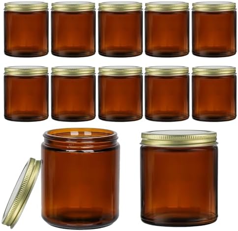 8 Oz Amber Glass Jars with Lids 12 Pack