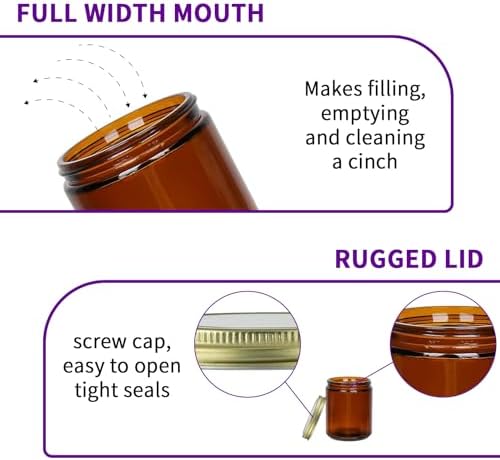 8 Oz Amber Glass Jars with Lids 12 Pack