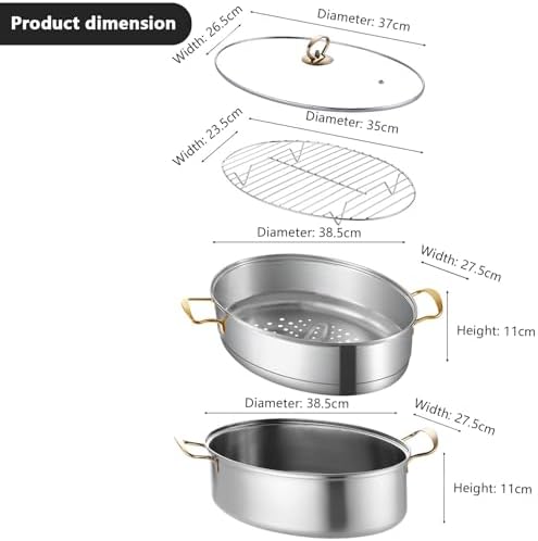 AIZYR Stainless Steel Fish Steamer Pot 2 Tier Boiling Fish with Ease