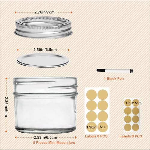 Small Mason Jars 8Pack 4oz Glass Canning Jars with Removable Lids