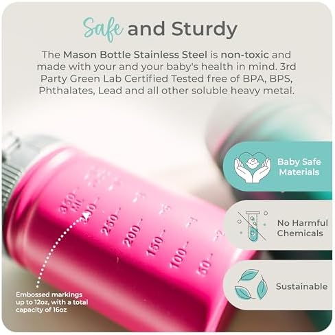 Mason Bottle 16oz - Safe for Kids BPA-Free