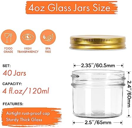 4 oz Mason Jars with Lids 40Pack