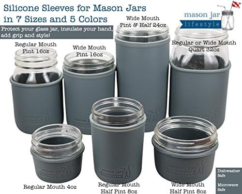 Mason Jar - Wide Mouth Pint 16oz Silicone Sleeves Protects Pints Works Amazingly