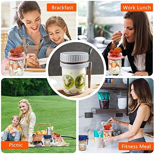 Overnight Oats Container with Lid and Spoon 10 oz Glass Canning Jars