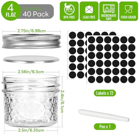 40 Pack Mason Jars Set for Canning Home Use
