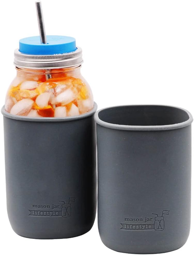 2-Pack Charcoal Gray Silicone Sleeves for Mason Jars