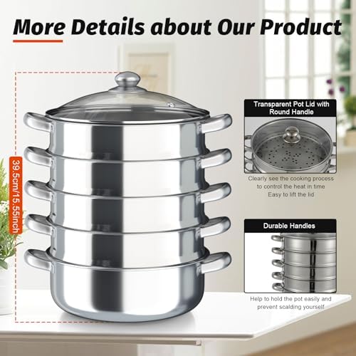 High-Quality 5-Tier Stainless Steel Steam Pot for Cooking