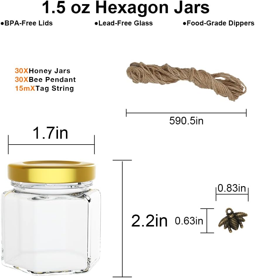 Sleek Functional Mini Glass Jars with Honeybee Pendants