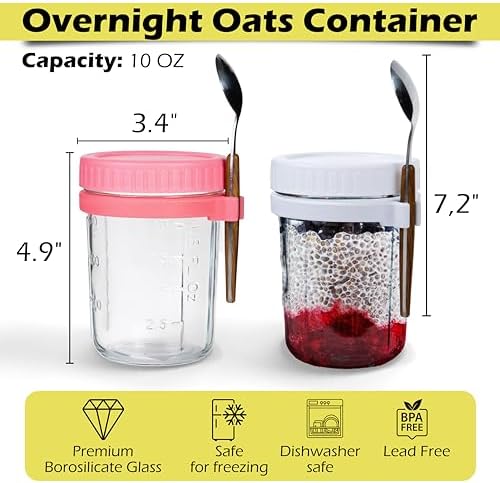CJWM 2-Piece Glass Oats Containers Leak-Proof