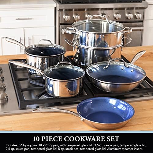 Granitestone 5-Piece Nonstick Cookware Set with Tempered Glass Lids