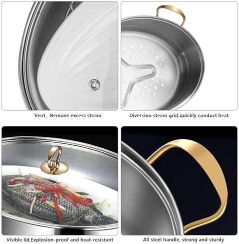 AIZYR Stainless Steel Fish Steamer Pot 2 Tier Boiling Fish with Ease