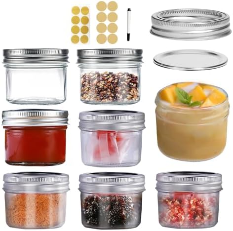 Small Mason Jars 8Pack 4oz Glass Canning Jars with Removable Lids