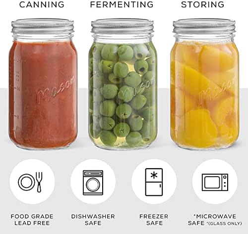 JoyJolt 32 oz Mason Jars with Lids and Labels 6-Pack