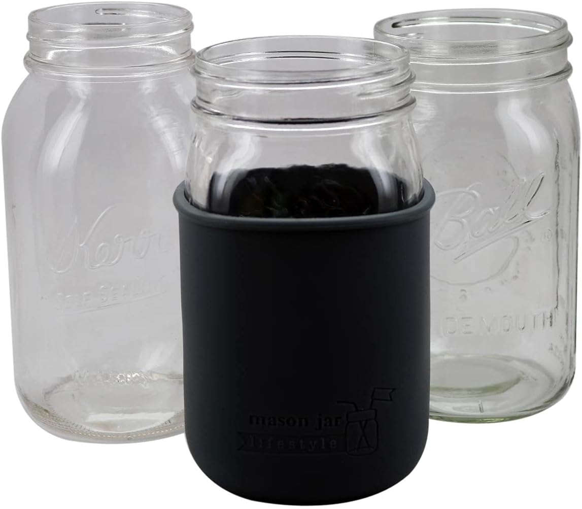 Protect Your Mason Jar with Double-Thick Silicone Sleeves 2-Pack Charcoal Gray