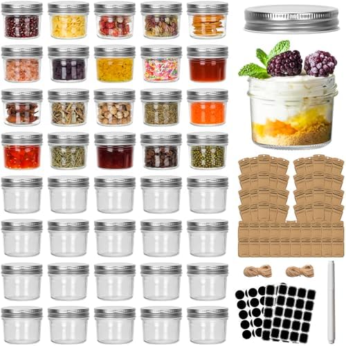 CycleMore 40 Pack Clear 4oz Mason Jars with Silver Lids