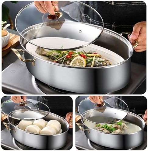 AIZYR Stainless Steel Fish Steamer Pot 2 Tier Boiling Fish with Ease