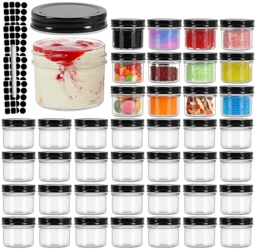 40-Piece Set of 4 oz Mason Jars with Black Lids