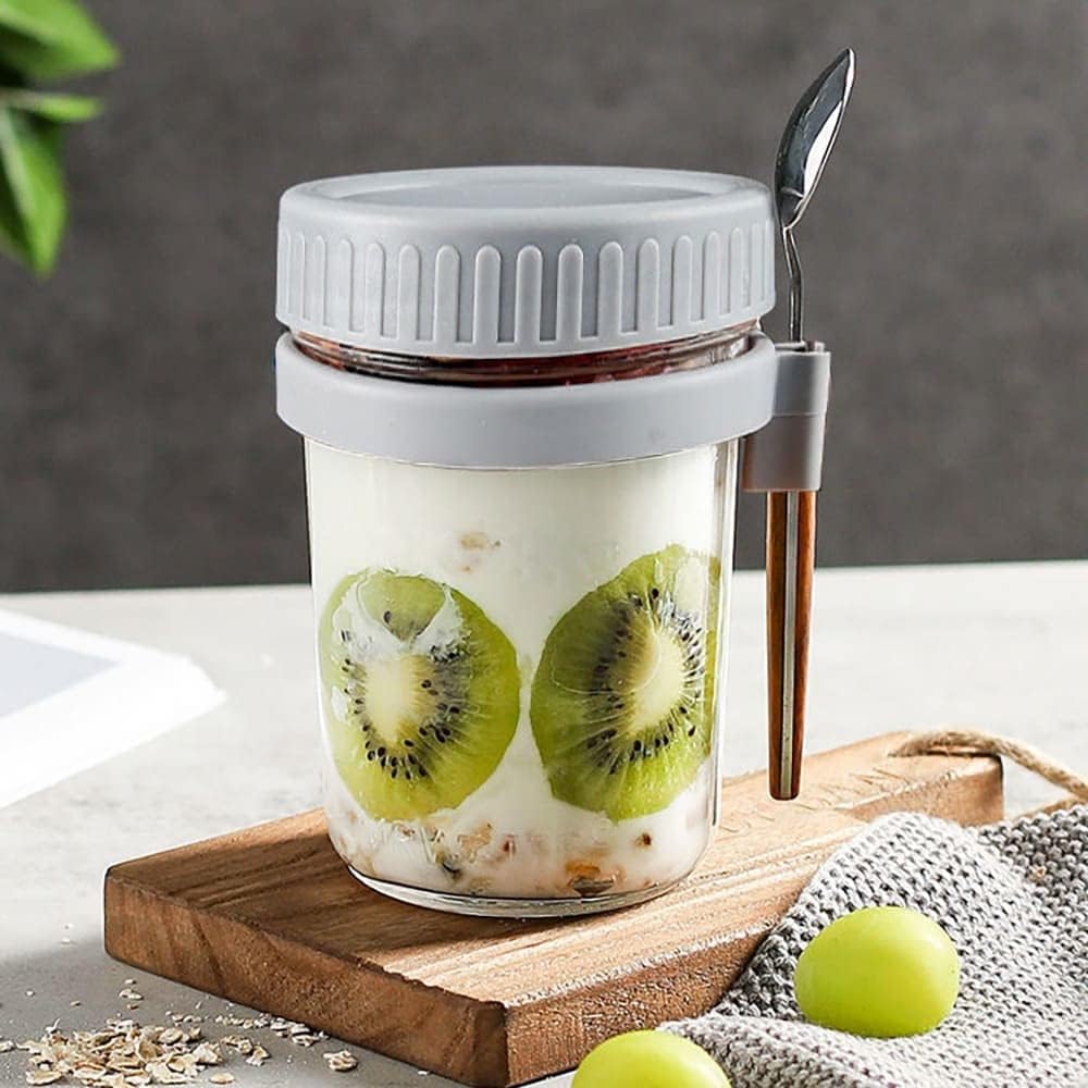 Overnight Oats Container with Lid and Spoon 10 oz Glass Canning Jars