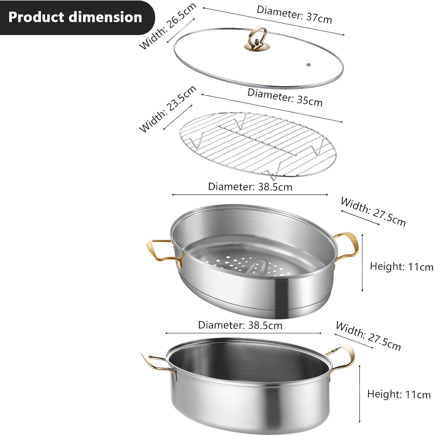 AIZYR Stainless Steel Fish Steamer Pot 2 Tier Boiling Fish with Ease