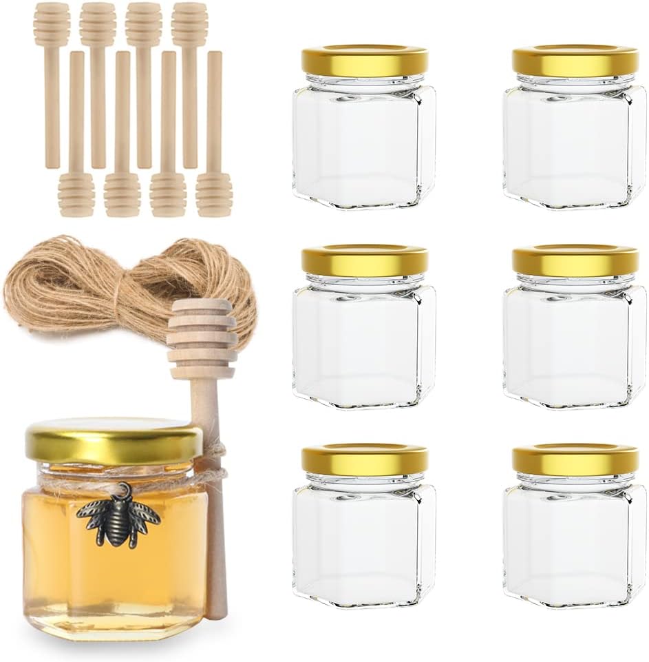 Sleek Functional Mini Glass Jars with Honeybee Pendants
