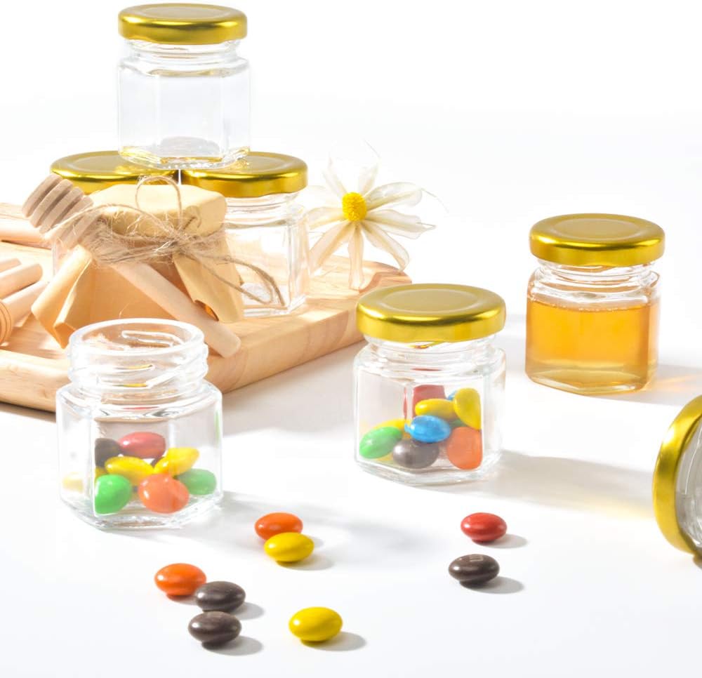 Sleek Functional Mini Glass Jars with Honeybee Pendants