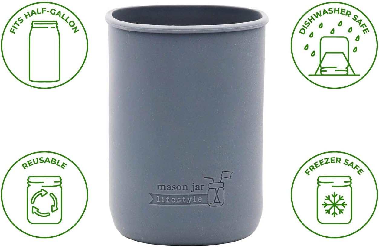 2-Pack Charcoal Gray Silicone Sleeves for Mason Jars