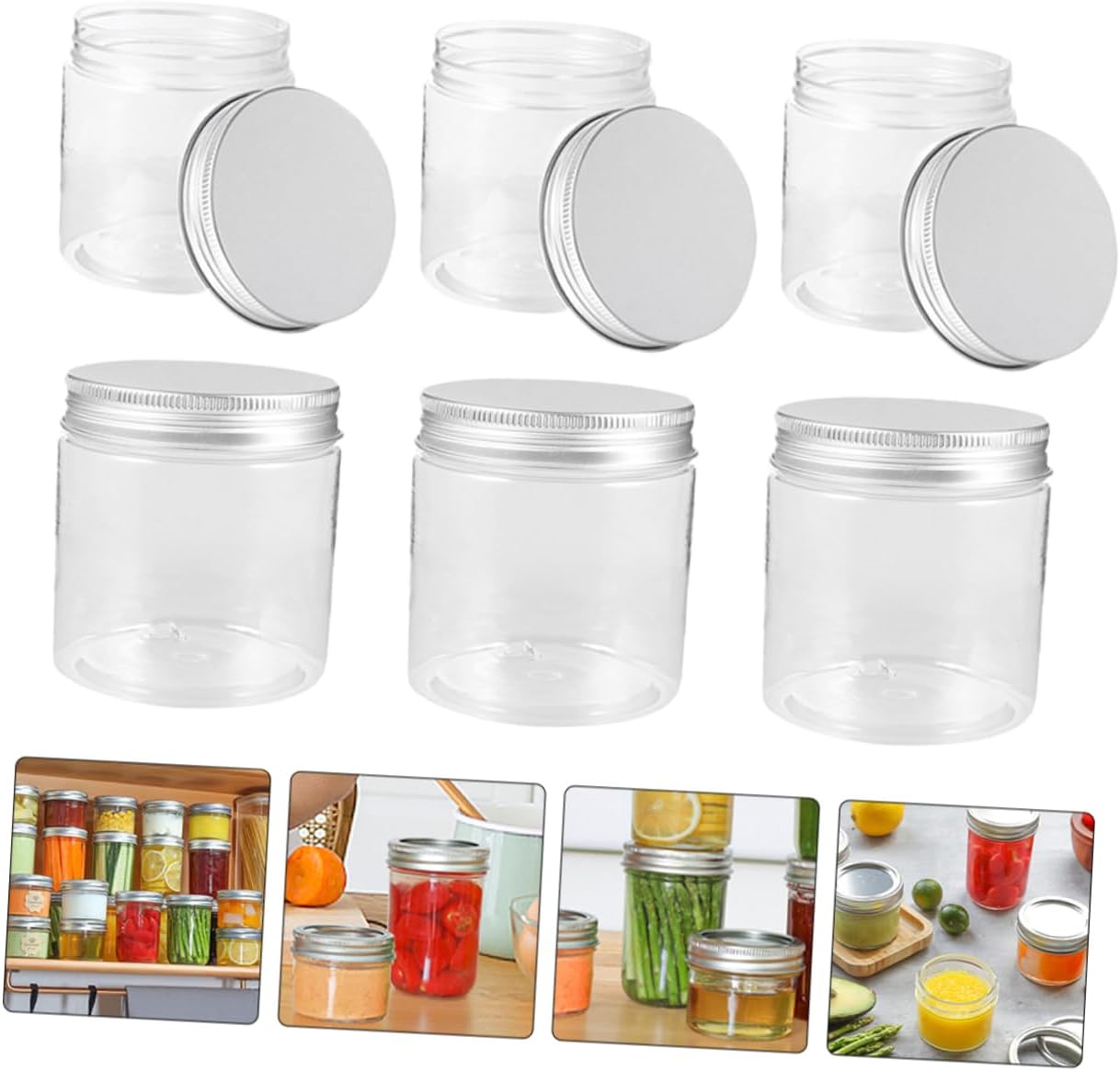 MAGICLULU transparent plastic jars with aluminum lids