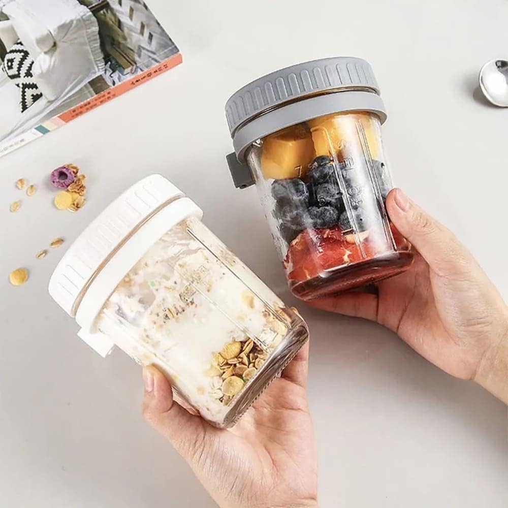 Overnight Oats Container with Lid and Spoon 10 oz Glass Canning Jars