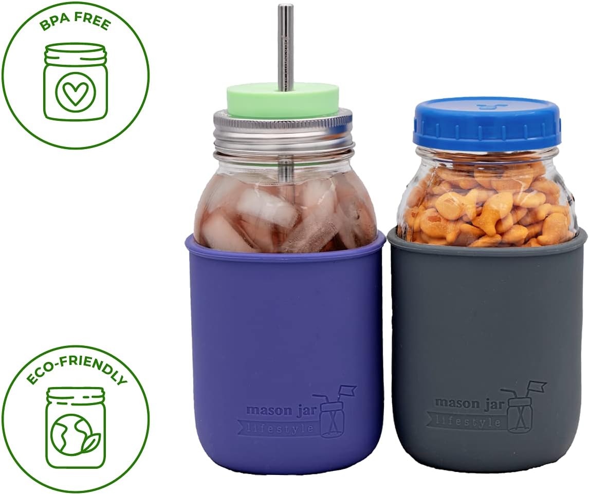 Protect Your Mason Jar with Double-Thick Silicone Sleeves 2-Pack Charcoal Gray