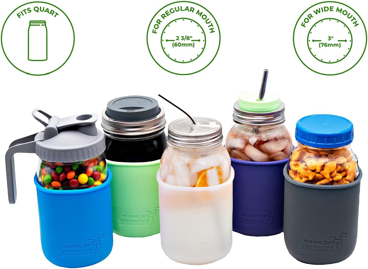 Protect Your Mason Jar with Double-Thick Silicone Sleeves 2-Pack Charcoal Gray