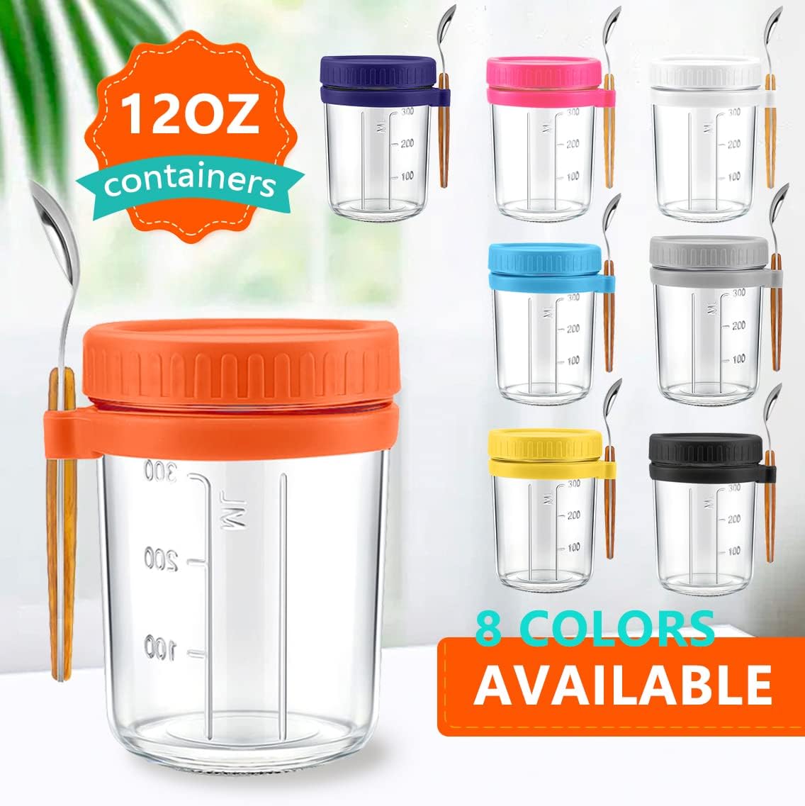 Overnight Oats Container with Lid and Spoon 10 oz Glass Canning Jars