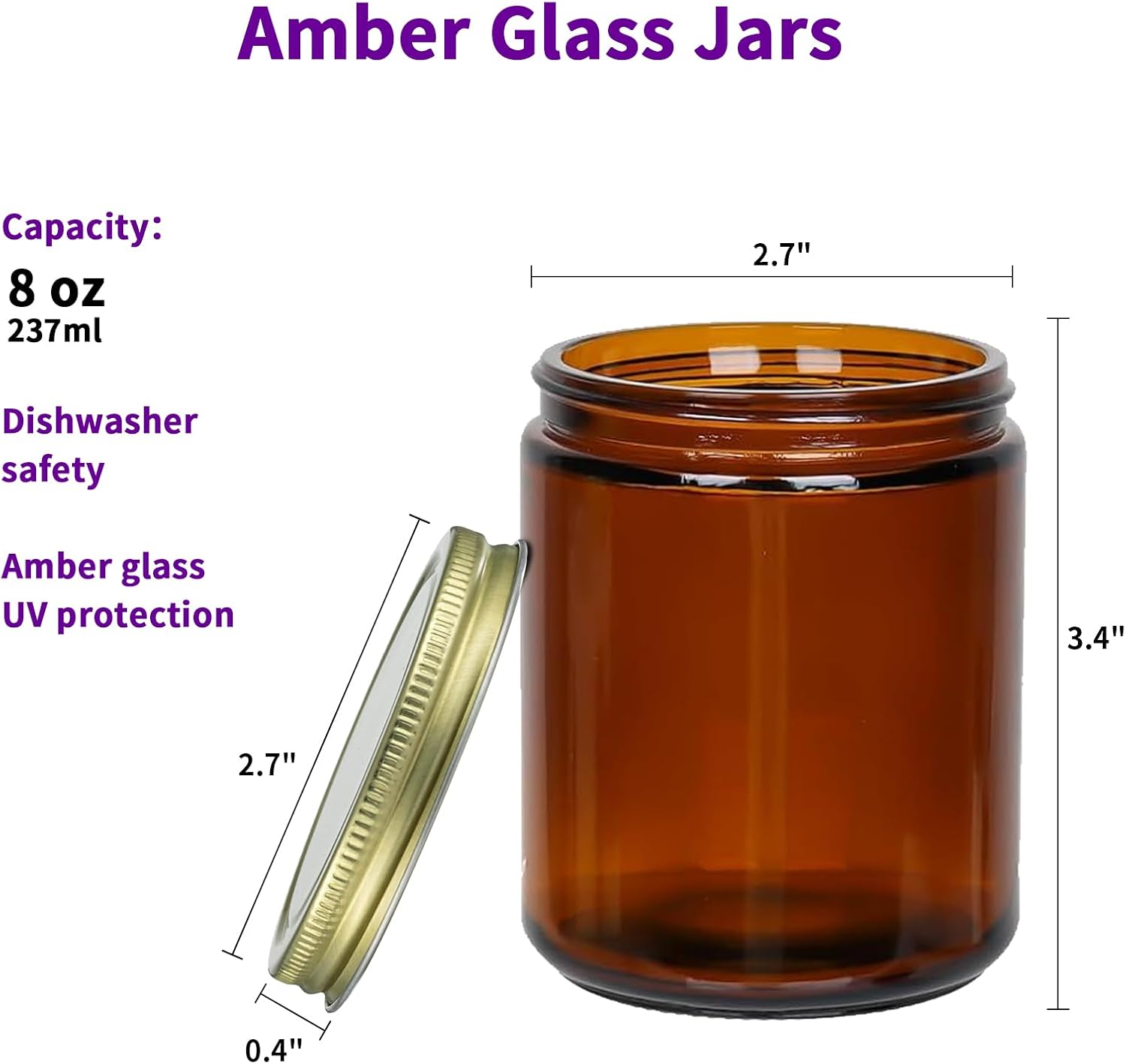 8 Oz Amber Glass Jars with Lids 12 Pack